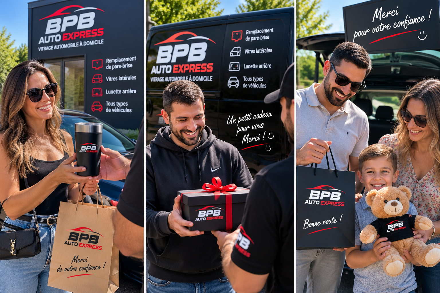 Clients satisfaits recevant leur cadeau BPB Auto Express